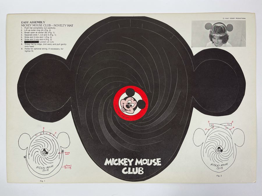 Vintage Walt Disney Productions Mickey Mouse Club Paper Ears New Old Stock 18 X 12 [Photo 3]