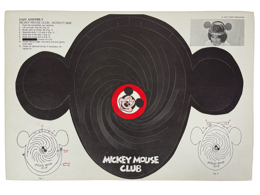 Vintage Walt Disney Productions Mickey Mouse Club Paper Ears New Old Stock 18 X 12