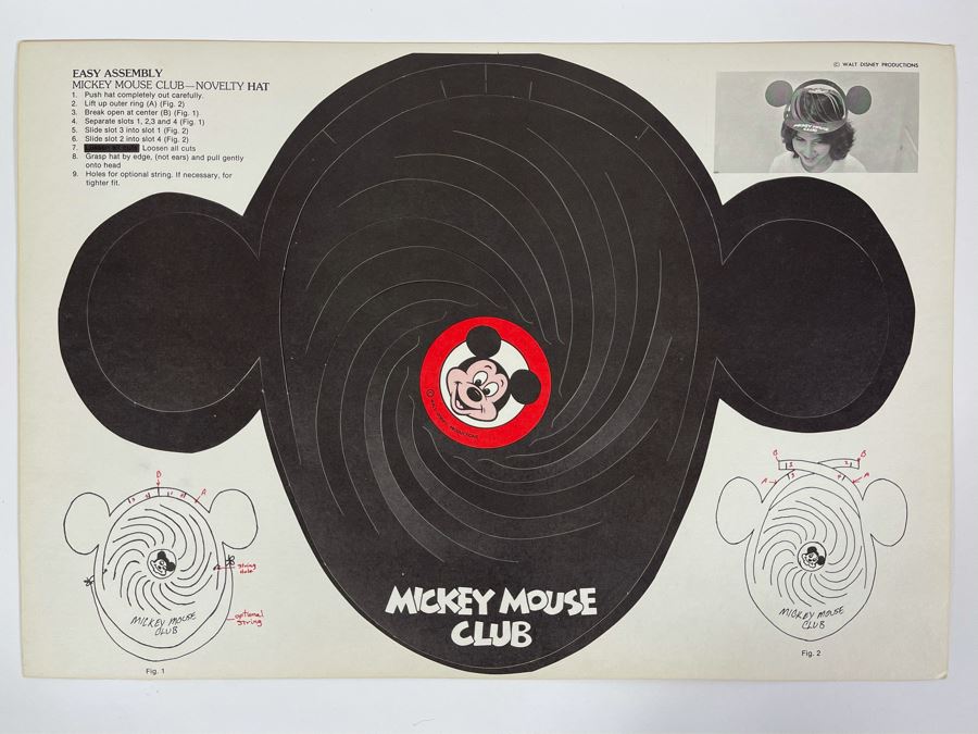 Vintage Walt Disney Productions Mickey Mouse Club Paper Ears New Old Stock 18 X 12 [Photo 2]