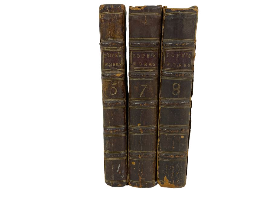 (3) Antique 1757 Books: The Works Of Alexander Pope, Efq. Volumes V, VII, VIII 