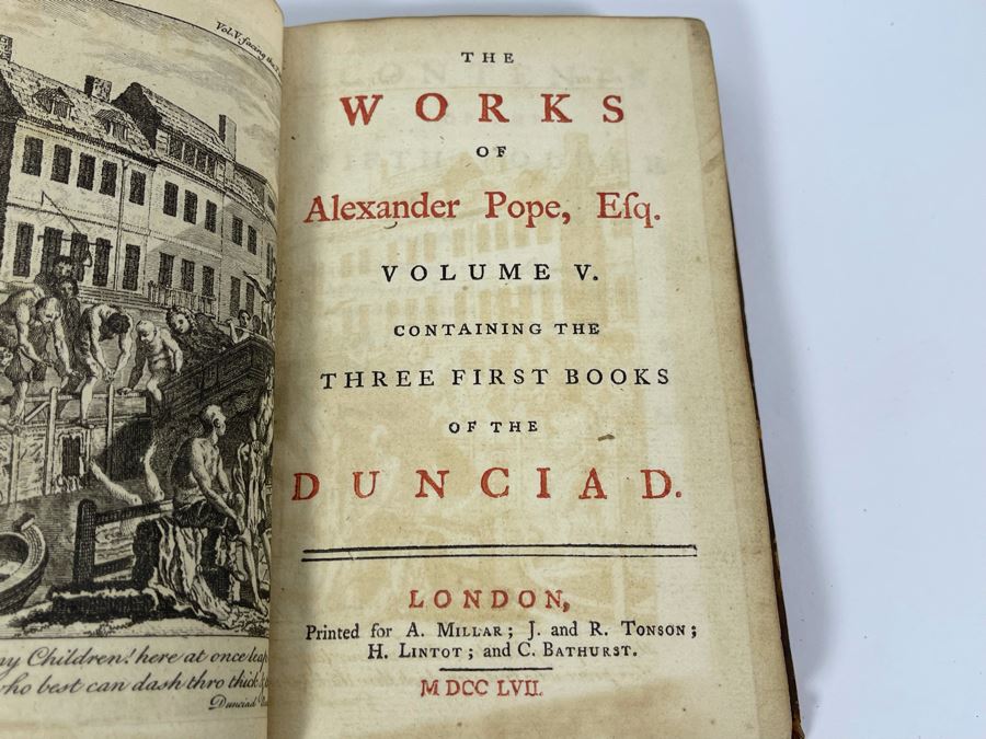 (3) Antique 1757 Books: The Works Of Alexander Pope, Efq. Volumes V, VII, VIII  [Photo 10]