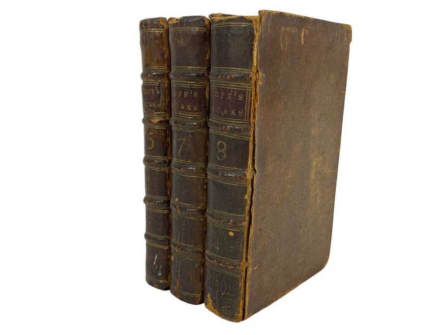 (3) Antique 1757 Books: The Works Of Alexander Pope, Efq. Volumes V, VII, VIII  [Photo 3]