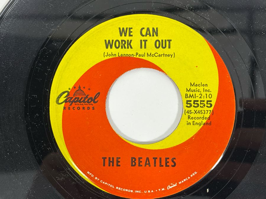 (4) Vinyl 45s Records: The Beatles (We Can Work It Out / Day Tripper), Rod Stewart (Maggie May), Herbie Hancock (Rockit), Getz/ Gilberto (The Girl From Ipanema) [Photo 7]