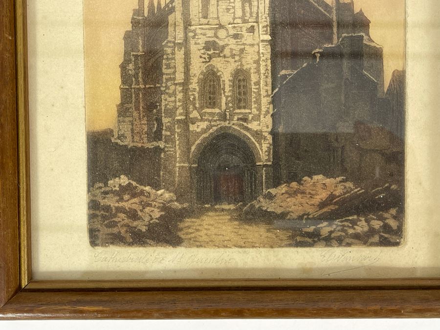 Original Hand Signed Hand Colored Wartime Etching 9 X 11 [Photo 5]