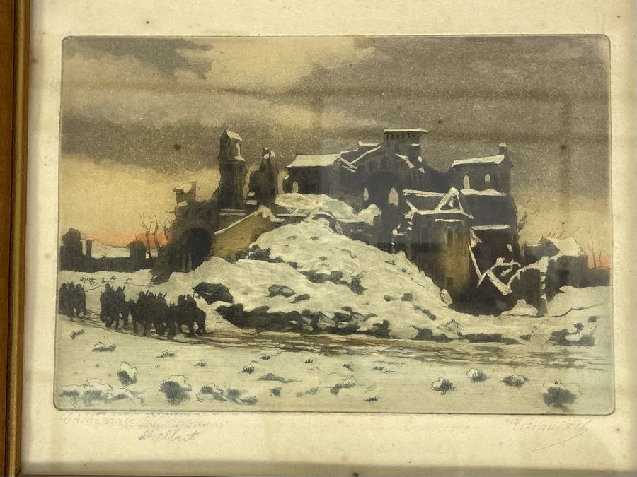 Original Hand Signed Hand Colored Wartime Etching 11 X 9 [Photo 1]