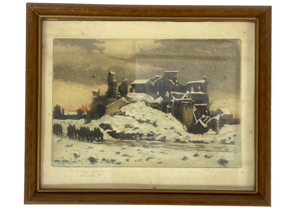 Original Hand Signed Hand Colored Wartime Etching 11 X 9 [Photo 2]