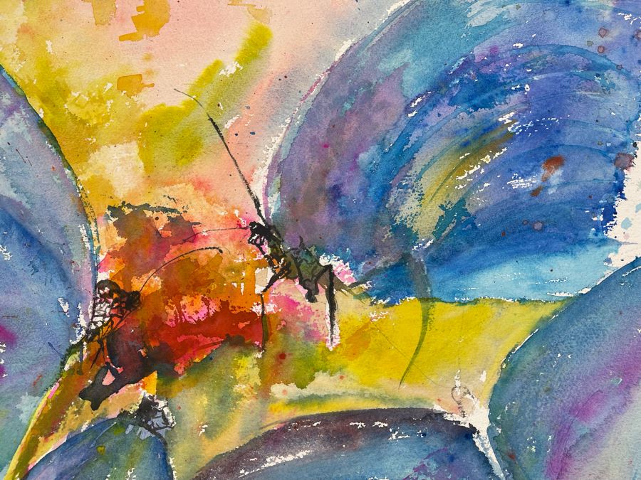 Original Abstract Butterfly Watercolor Painting On Paper Unsigned 30 X 23