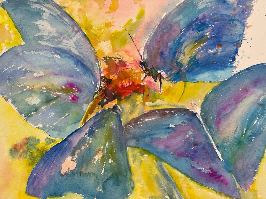 Original Abstract Butterfly Watercolor Painting On Paper Unsigned 30 X 23 [Photo 4]
