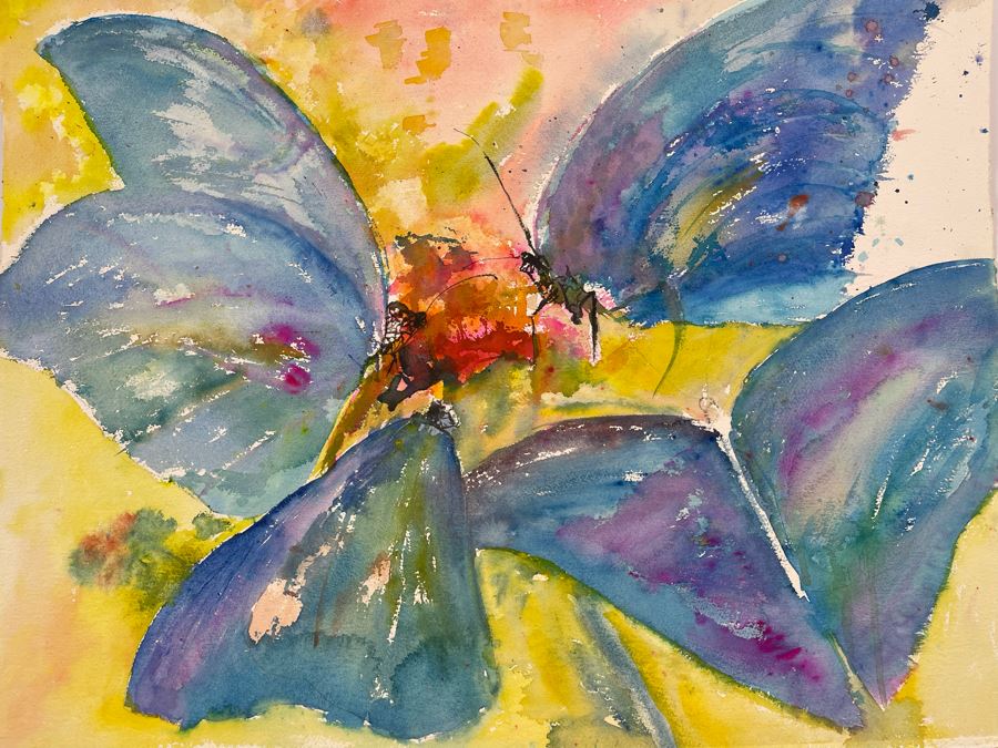 Original Abstract Butterfly Watercolor Painting On Paper Unsigned 30 X 23 [Photo 5]