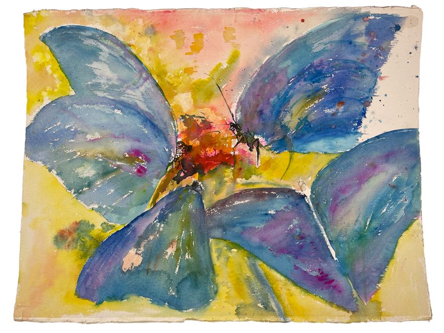 Original Abstract Butterfly Watercolor Painting On Paper Unsigned 30 X 23 [Photo 1]