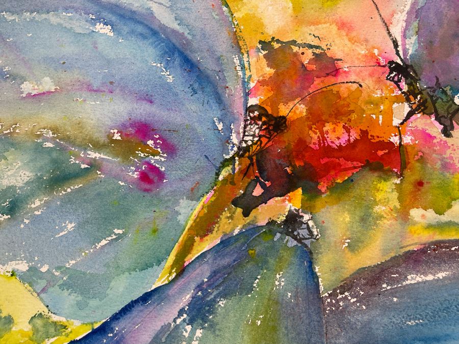 Original Abstract Butterfly Watercolor Painting On Paper Unsigned 30 X 23 [Photo 7]