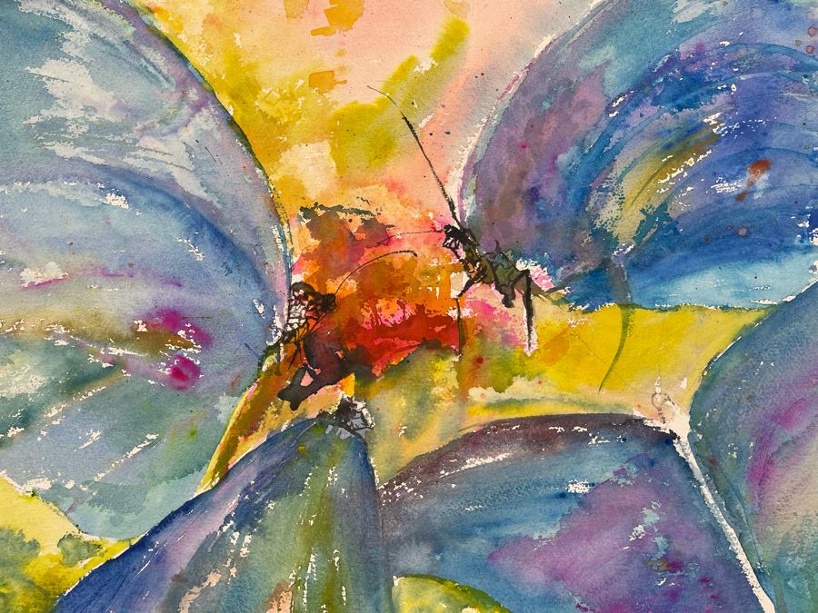 Original Abstract Butterfly Watercolor Painting On Paper Unsigned 30 X 23 [Photo 3]
