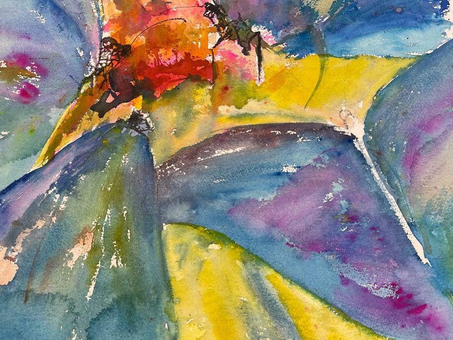 Original Abstract Butterfly Watercolor Painting On Paper Unsigned 30 X 23 [Photo 8]