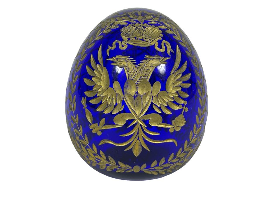 Limited Edition Faberge Etched Glass Egg Russian 2.25H [Photo 2]