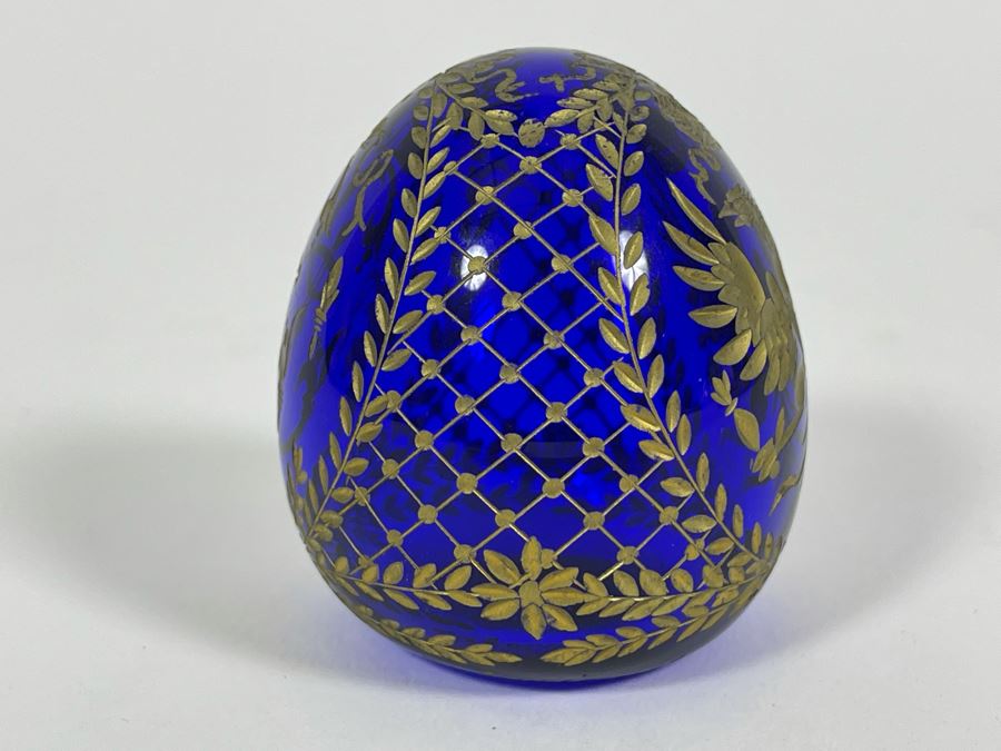 Limited Edition Faberge Etched Glass Egg Russian 2.25H