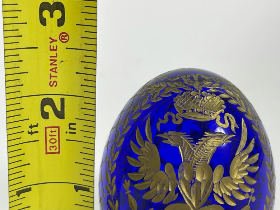 Limited Edition Faberge Etched Glass Egg Russian 2.25H [Photo 9]