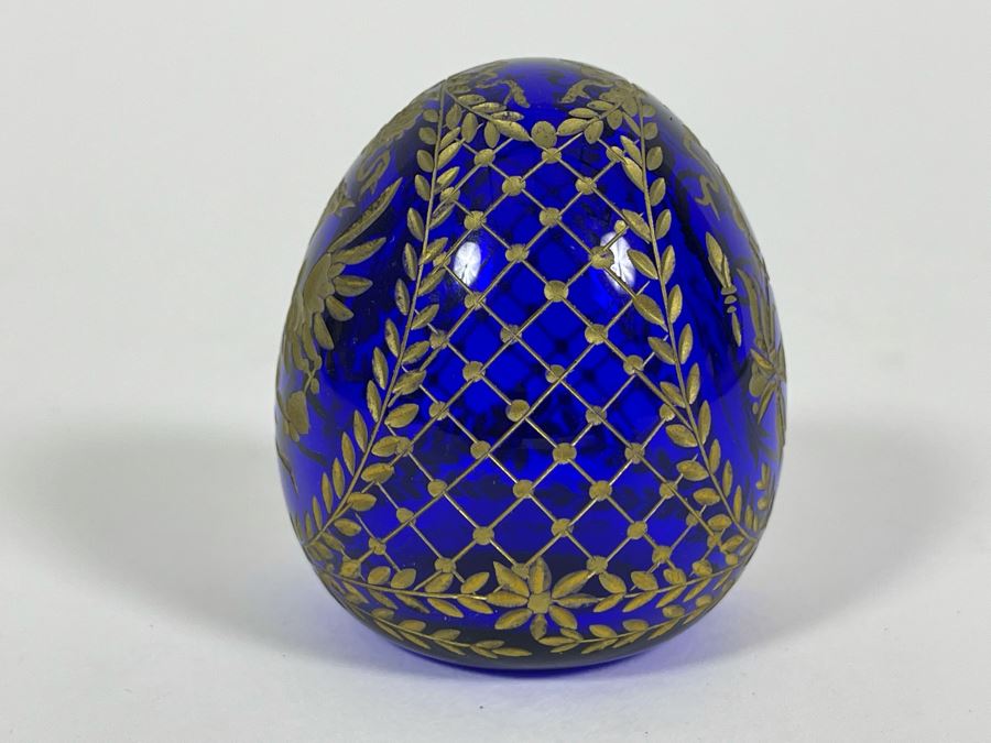 Limited Edition Faberge Etched Glass Egg Russian 2.25H