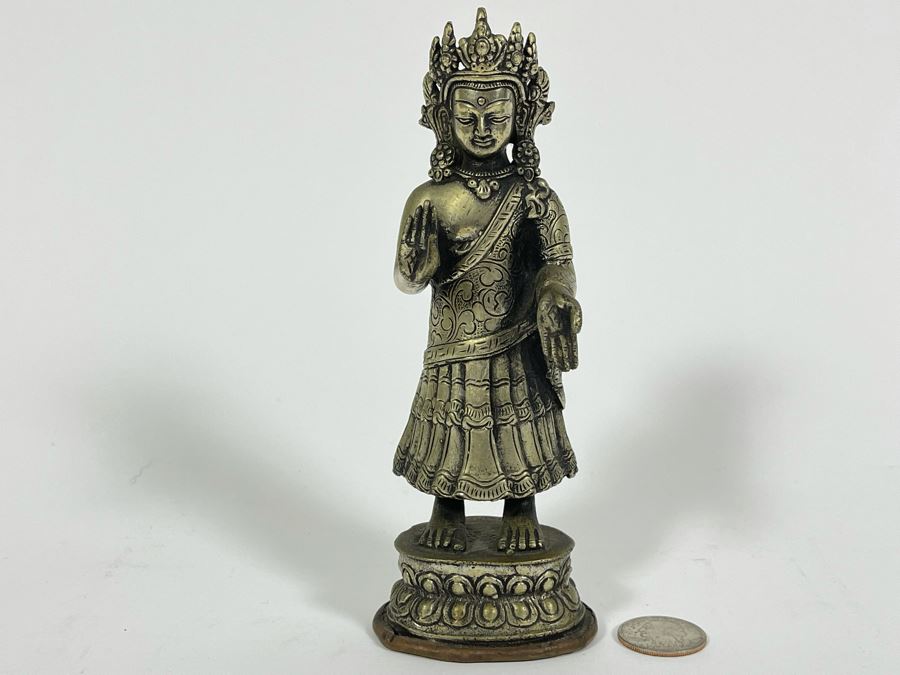 Antique Copper/Silver Buddha Dipankara From Nepal Signed On Base 6.75H [Photo 4]