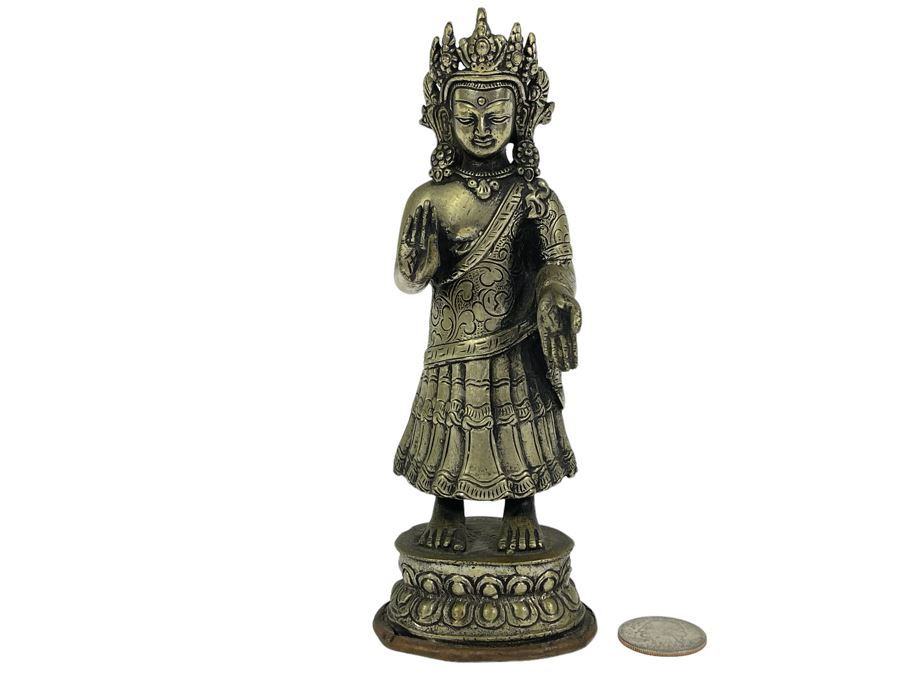 Antique Copper/Silver Buddha Dipankara From Nepal Signed On Base 6.75H [Photo 2]