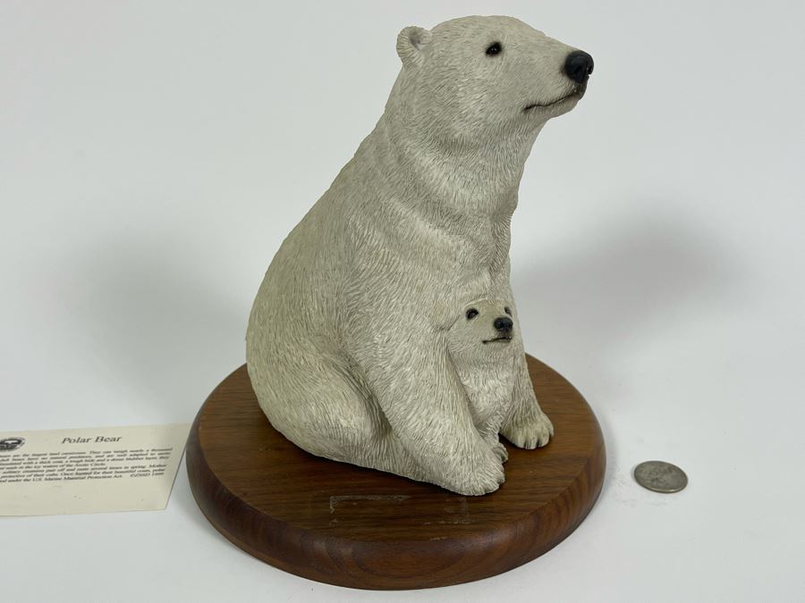 Sandra Brue Sandicast Polar Bears Sculpture With Wooden Base From The San Diego Zoo / Wild Animal Park 1999 7.5H [Photo 4]
