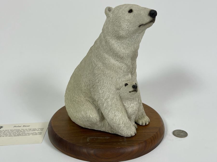 Sandra Brue Sandicast Polar Bears Sculpture With Wooden Base From The San Diego Zoo / Wild Animal Park 1999 7.5H [Photo 5]