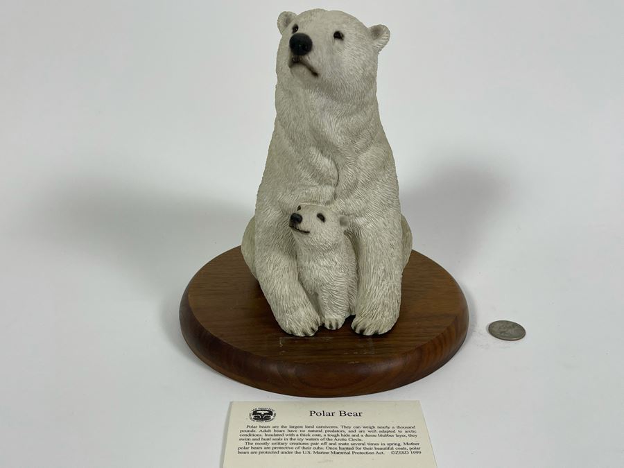 Sandra Brue Sandicast Polar Bears Sculpture With Wooden Base From The San Diego Zoo / Wild Animal Park 1999 7.5H [Photo 2]