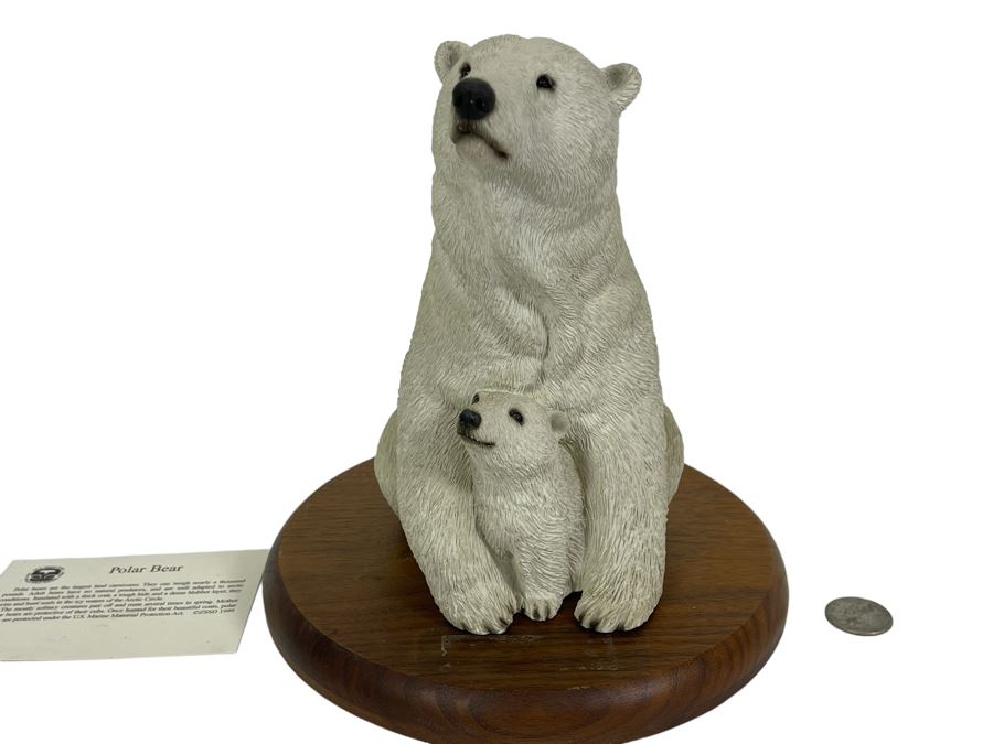 Sandra Brue Sandicast Polar Bears Sculpture With Wooden Base From The San Diego Zoo / Wild Animal Park 1999 7.5H [Photo 1]