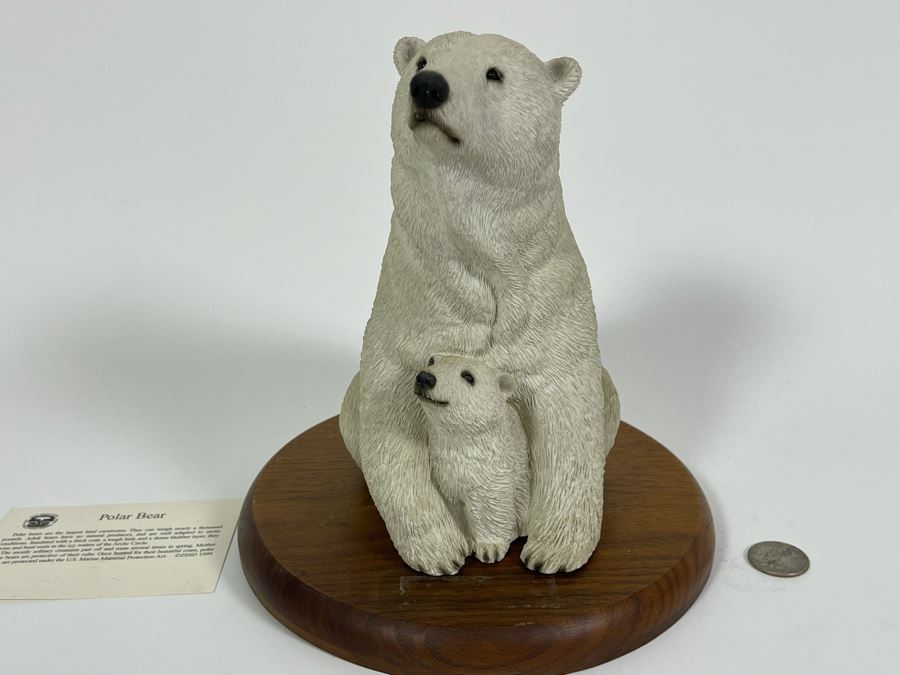 Sandra Brue Sandicast Polar Bears Sculpture With Wooden Base From The San Diego Zoo / Wild Animal Park 1999 7.5H [Photo 3]