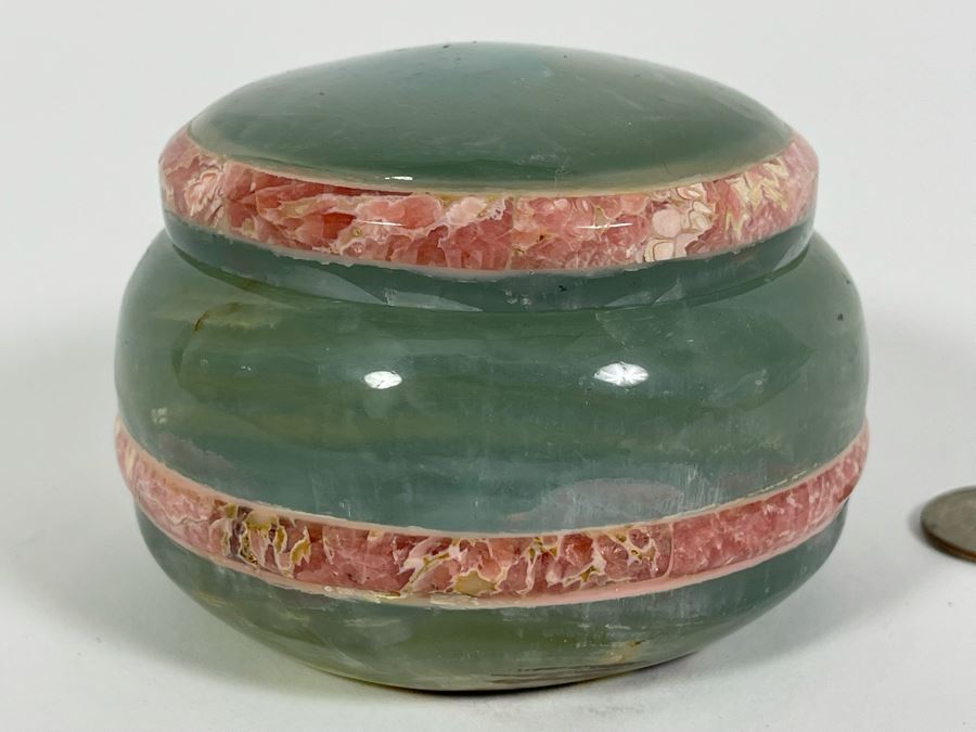 Vintage Green Stone Round Lidded Box 4W X 2.5H [Photo 7]