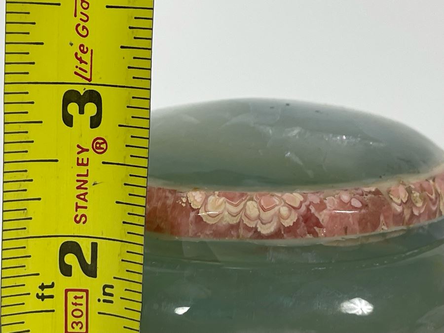 Vintage Green Stone Round Lidded Box 4W X 2.5H [Photo 16]