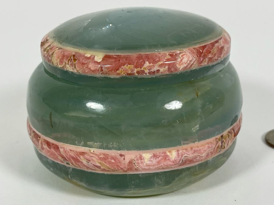 Vintage Green Stone Round Lidded Box 4W X 2.5H [Photo 8]