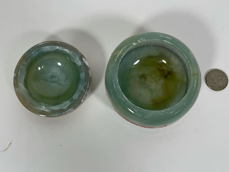 Vintage Green Stone Round Lidded Box 4W X 2.5H [Photo 10]