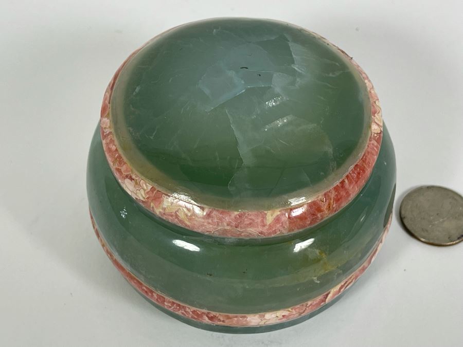 Vintage Green Stone Round Lidded Box 4W X 2.5H [Photo 5]
