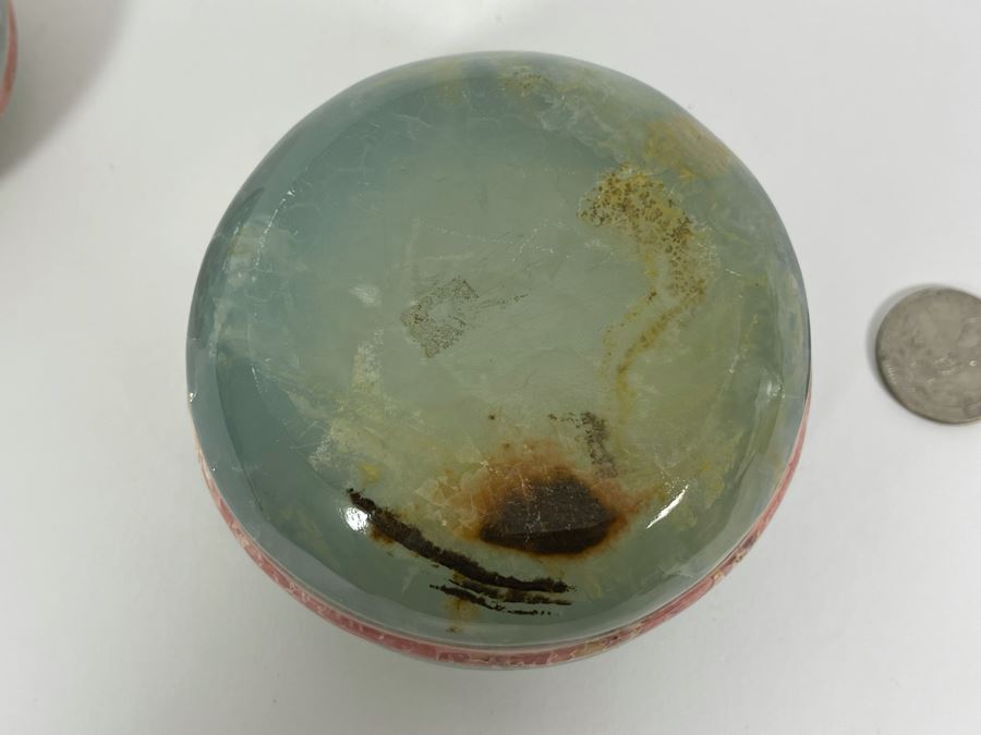 Vintage Green Stone Round Lidded Box 4W X 2.5H [Photo 13]