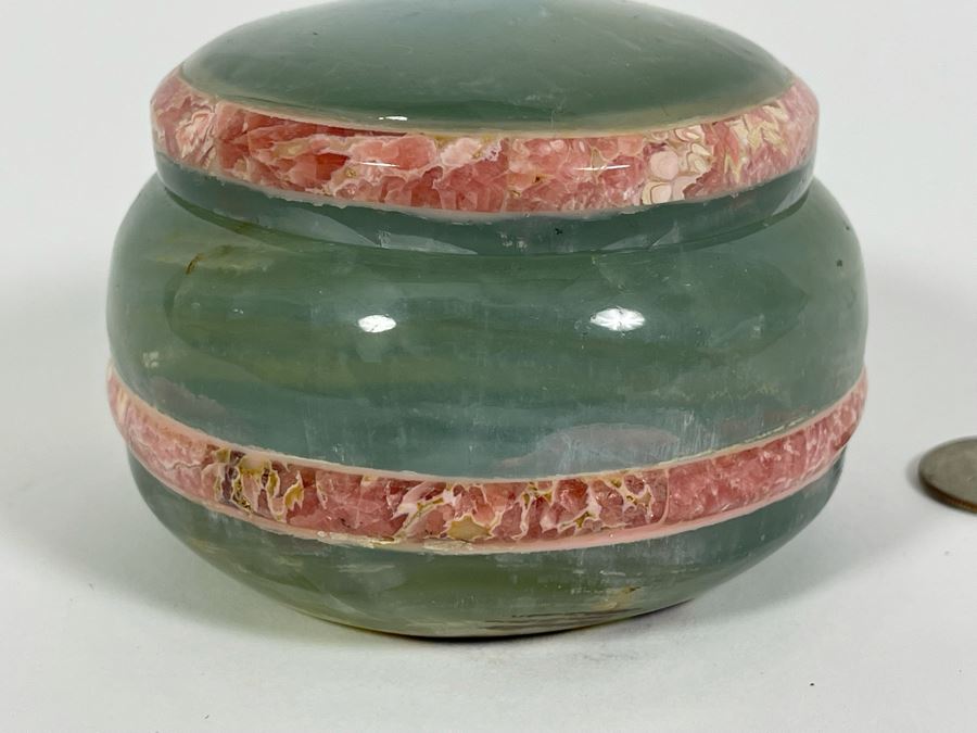 Vintage Green Stone Round Lidded Box 4W X 2.5H [Photo 6]