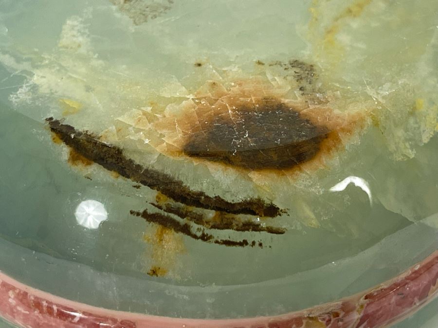 Vintage Green Stone Round Lidded Box 4W X 2.5H [Photo 14]