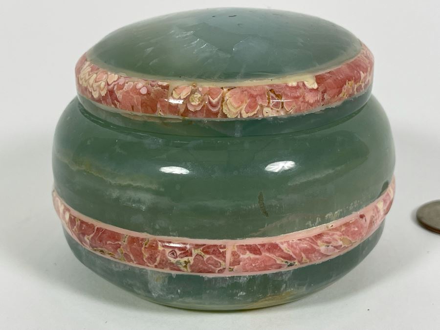 Vintage Green Stone Round Lidded Box 4W X 2.5H [Photo 9]