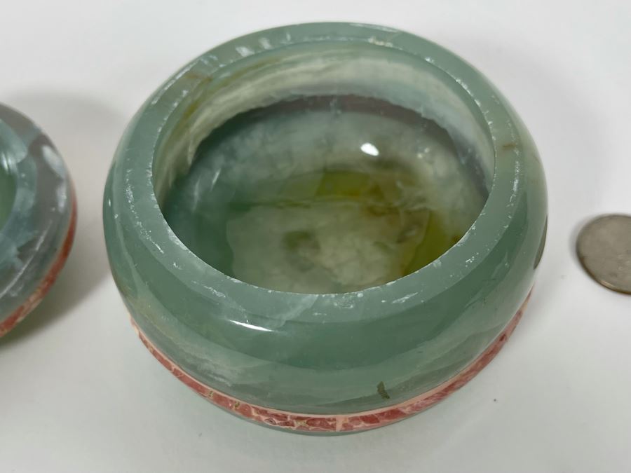 Vintage Green Stone Round Lidded Box 4W X 2.5H [Photo 11]