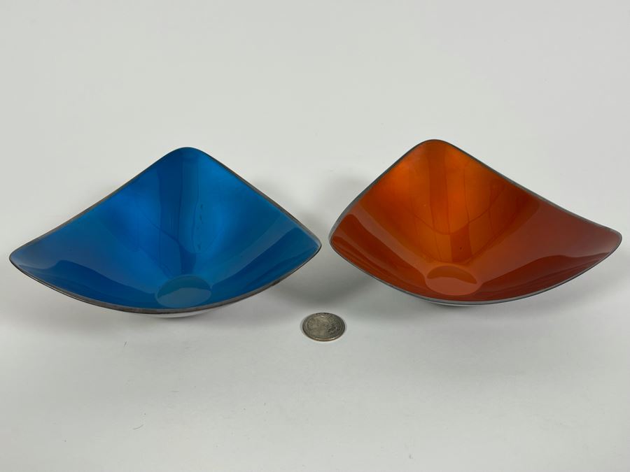 Pair Of Vintage Reed & Barton Silverplate Enamel Bowls 6W X 2.5H [Photo 4]