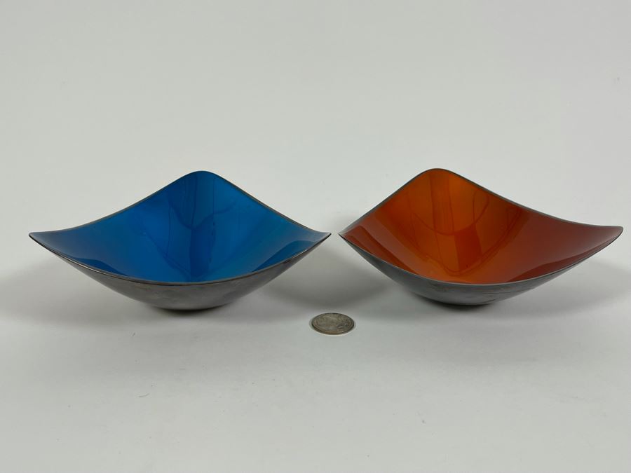 Pair Of Vintage Reed & Barton Silverplate Enamel Bowls 6W X 2.5H [Photo 5]