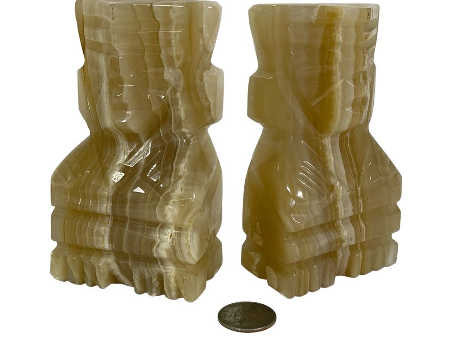 Pair Of Carved Onyx Stone Bookends 3W X 1.5D X 5H [Photo 1]