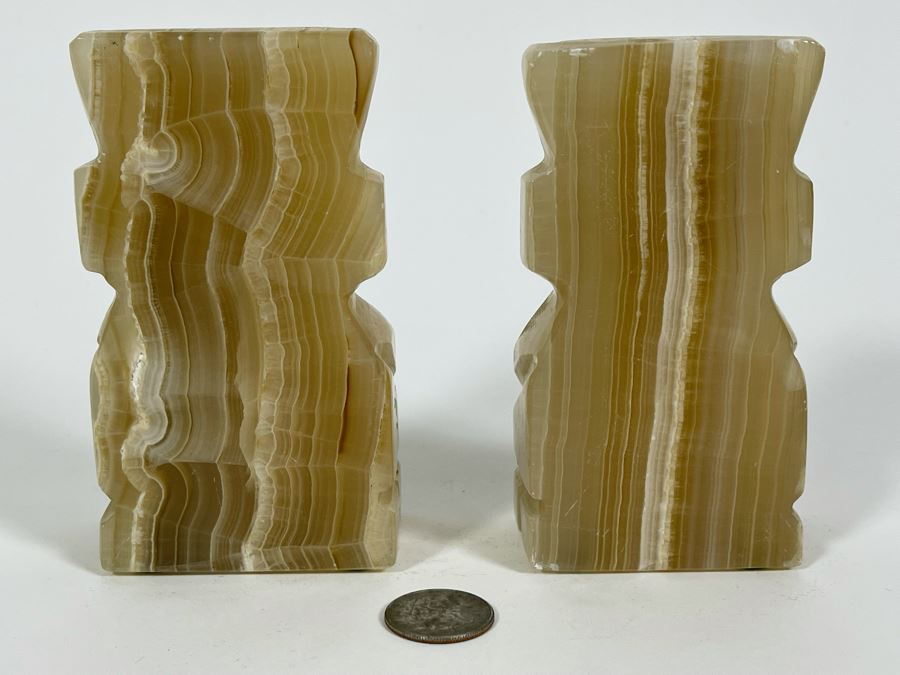 Pair Of Carved Onyx Stone Bookends 3W X 1.5D X 5H [Photo 4]