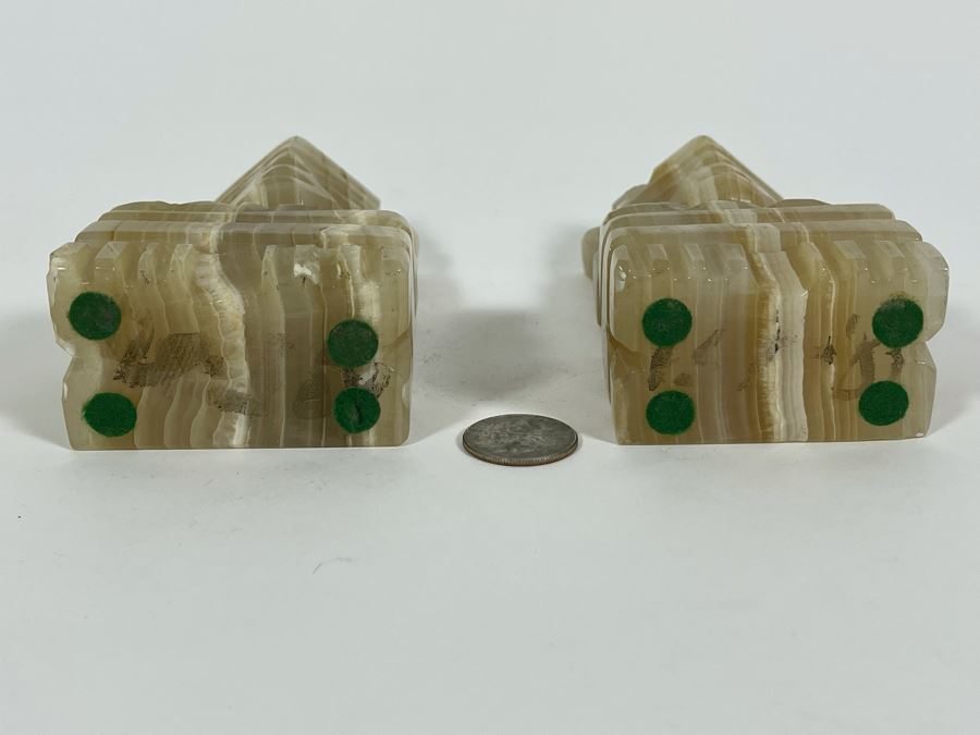 Pair Of Carved Onyx Stone Bookends 3W X 1.5D X 5H [Photo 5]