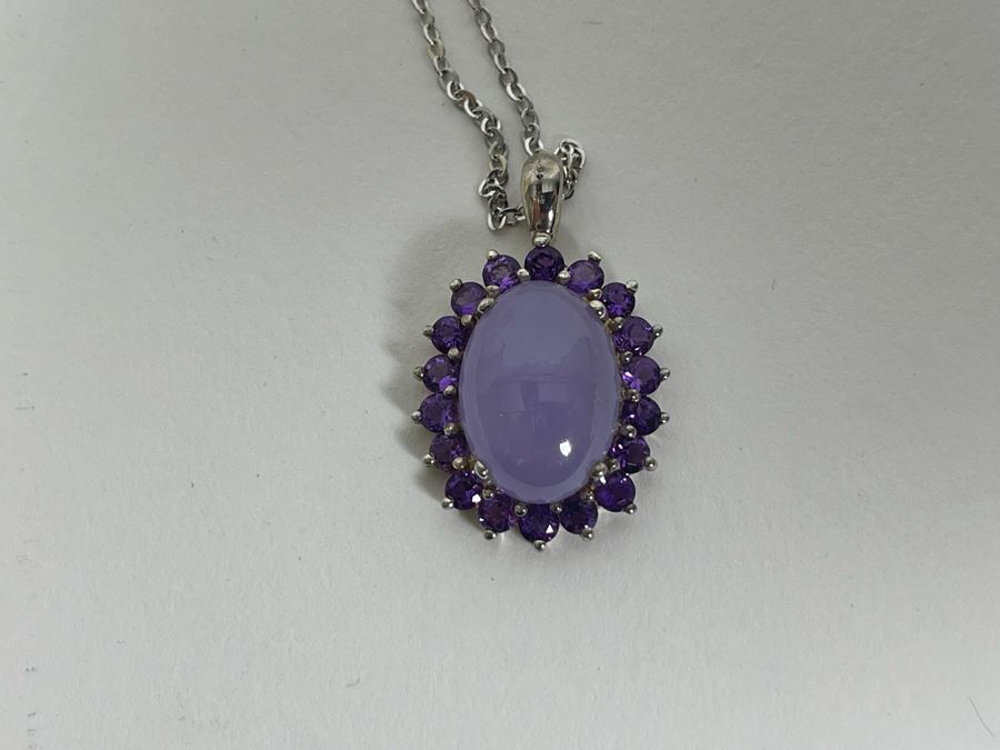 Sterling Silver Jade And Amethyst Pendant Necklace 5g [Photo 5]