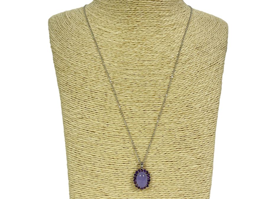 Sterling Silver Jade And Amethyst Pendant Necklace 5g [Photo 3]