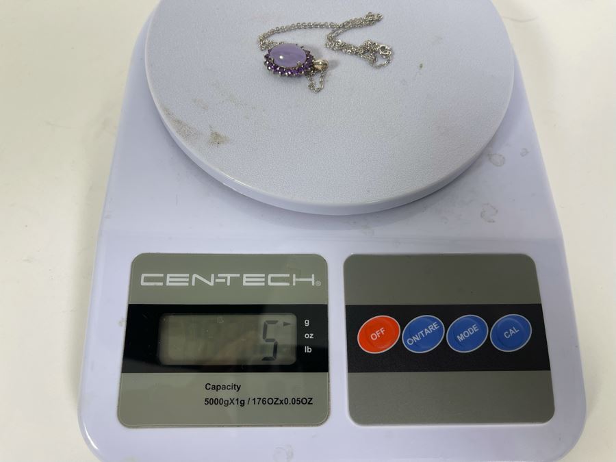 Sterling Silver Jade And Amethyst Pendant Necklace 5g [Photo 9]