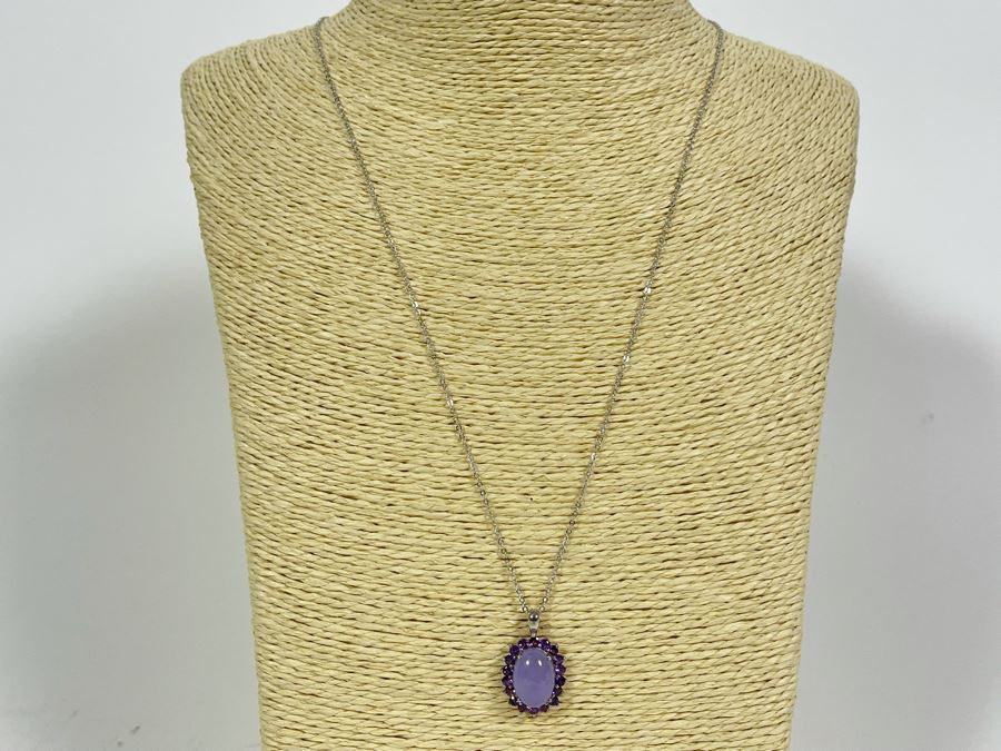 Sterling Silver Jade And Amethyst Pendant Necklace 5g [Photo 4]