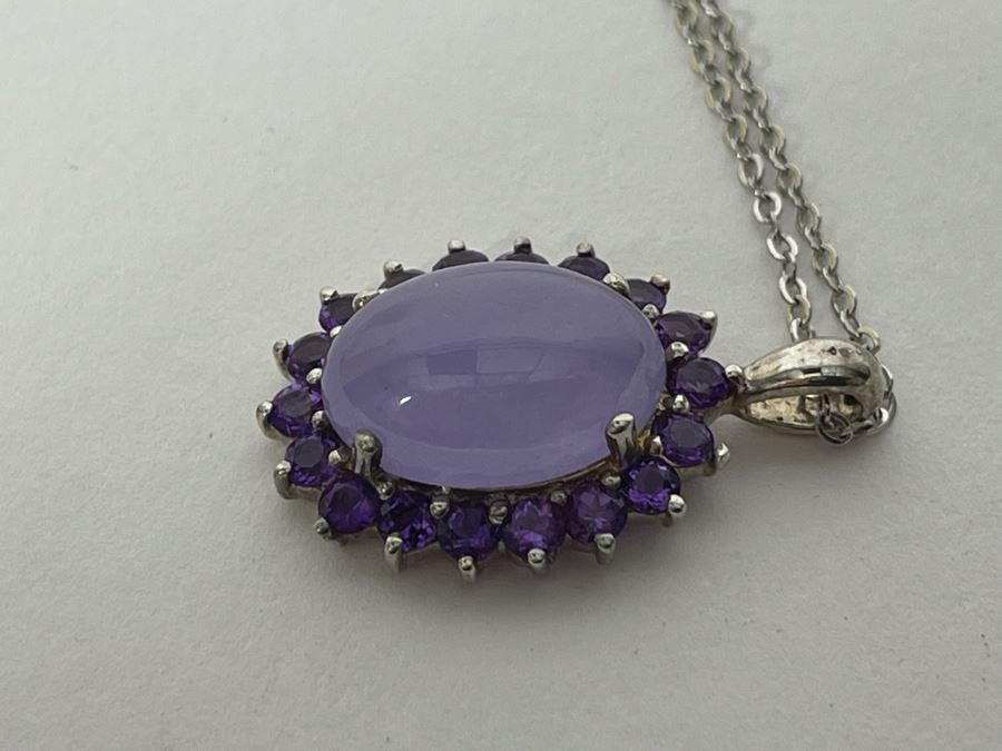 Sterling Silver Jade And Amethyst Pendant Necklace 5g [Photo 6]