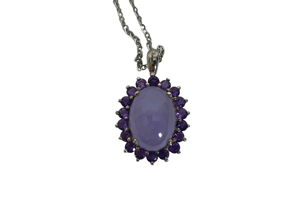 Sterling Silver Jade And Amethyst Pendant Necklace 5g [Photo 2]