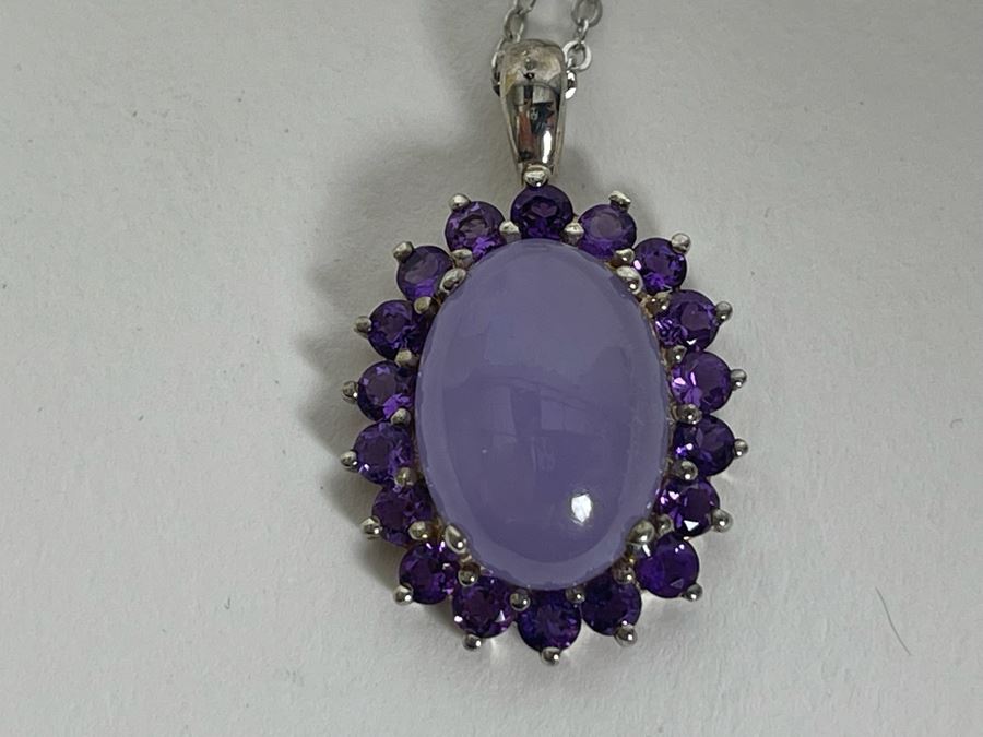 Sterling Silver Jade And Amethyst Pendant Necklace 5g [Photo 7]